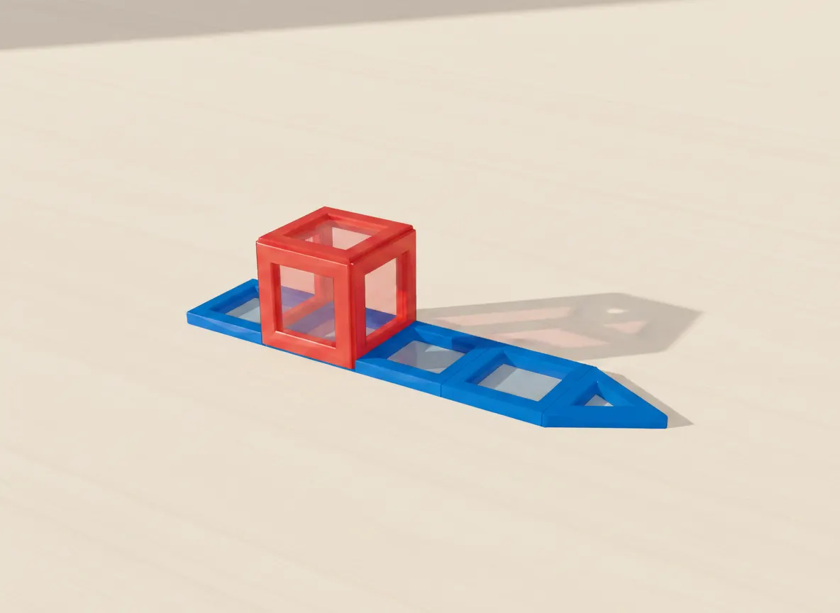 A render of cabin cruiser built from translucent magnetic tiles
