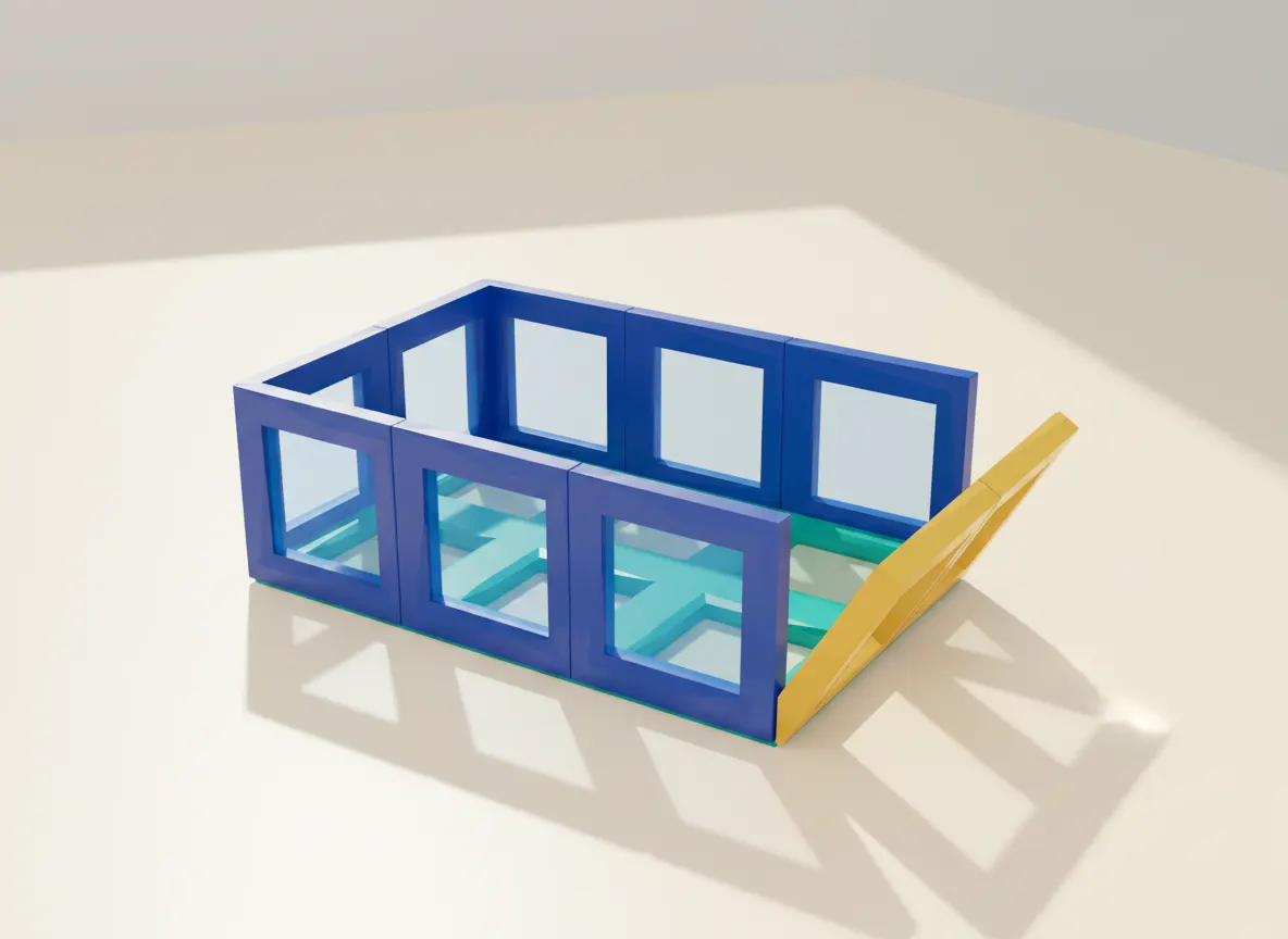A render of car ferry built from translucent magnetic tiles