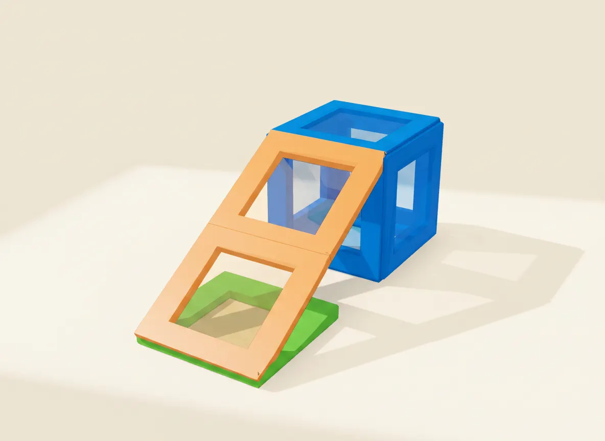 A render of car ramp built from translucent magnetic tiles