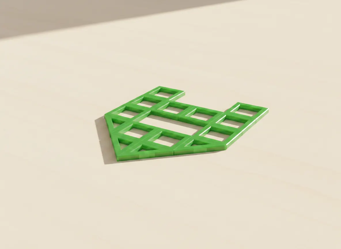 A render of chunky letter a built from translucent magnetic tiles