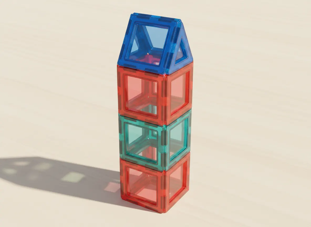 A render of coastal lighthouse built from translucent magnetic tiles