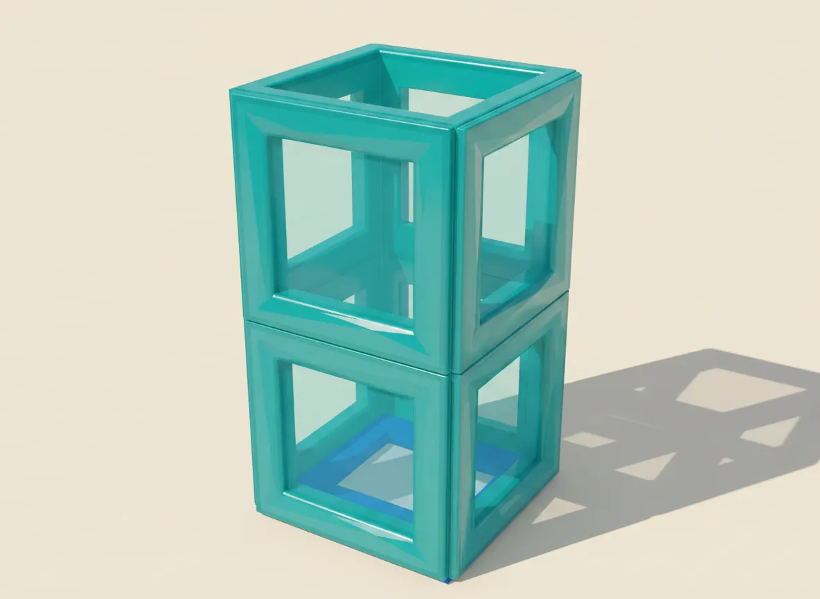A render of tall well (two-storey stack) built from translucent magnetic tiles