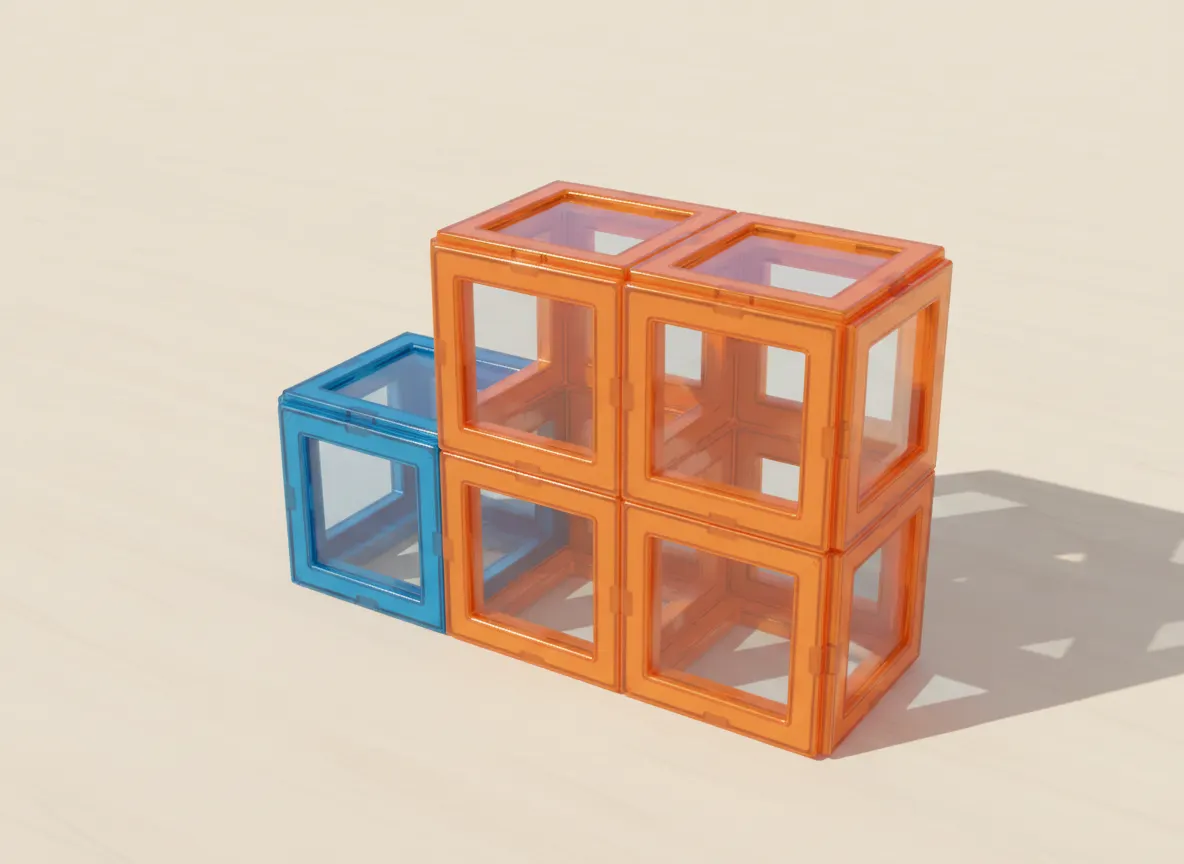 A render of delivery truck built from translucent magnetic tiles