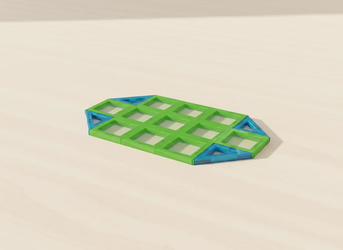 A render of emerald-cut gem built from translucent magnetic tiles