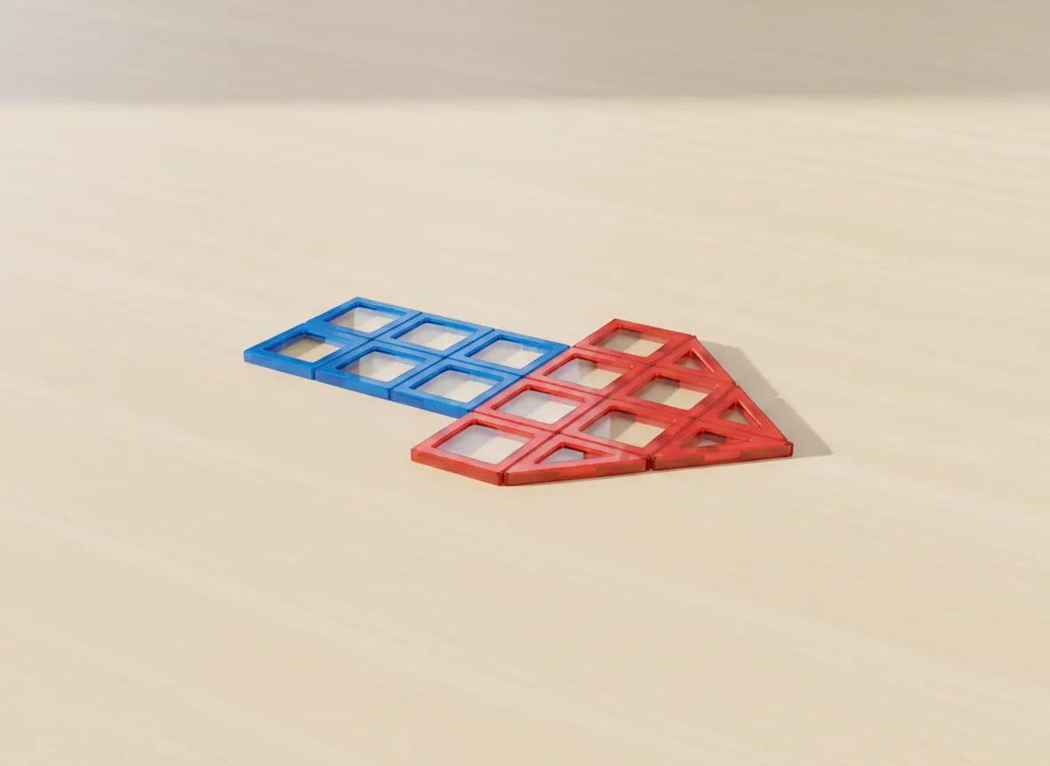 A render of flat arrow pointing right built from translucent magnetic tiles