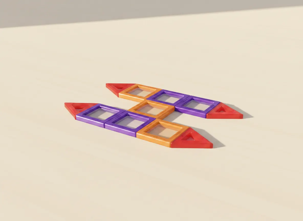A render of flat butterfly built from translucent magnetic tiles