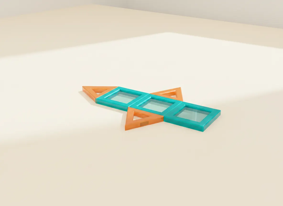 A render of flat fish built from translucent magnetic tiles