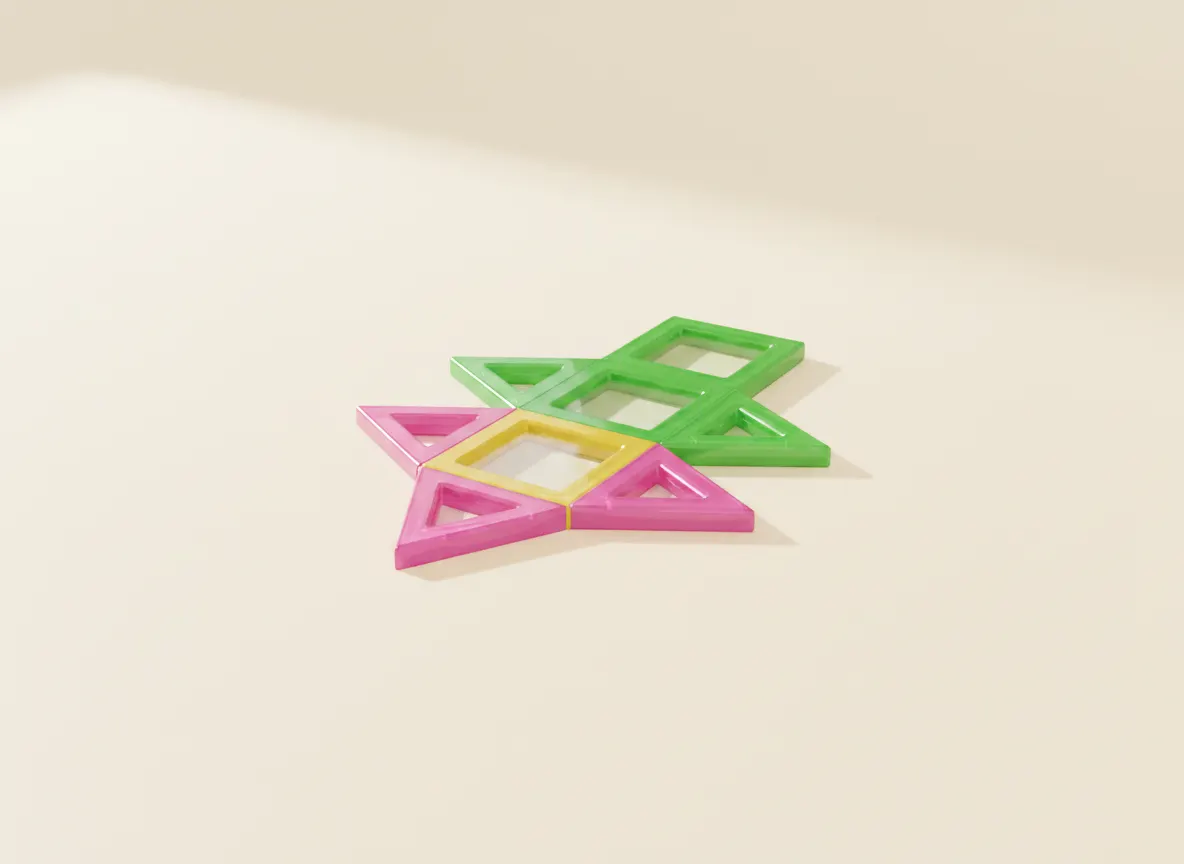 A render of flower on a stem built from translucent magnetic tiles