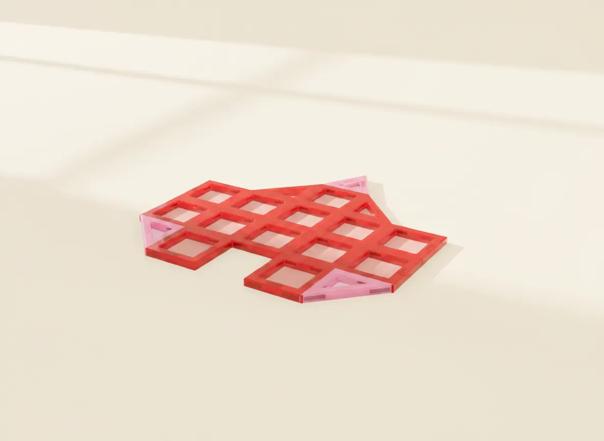 A render of flat love heart built from translucent magnetic tiles