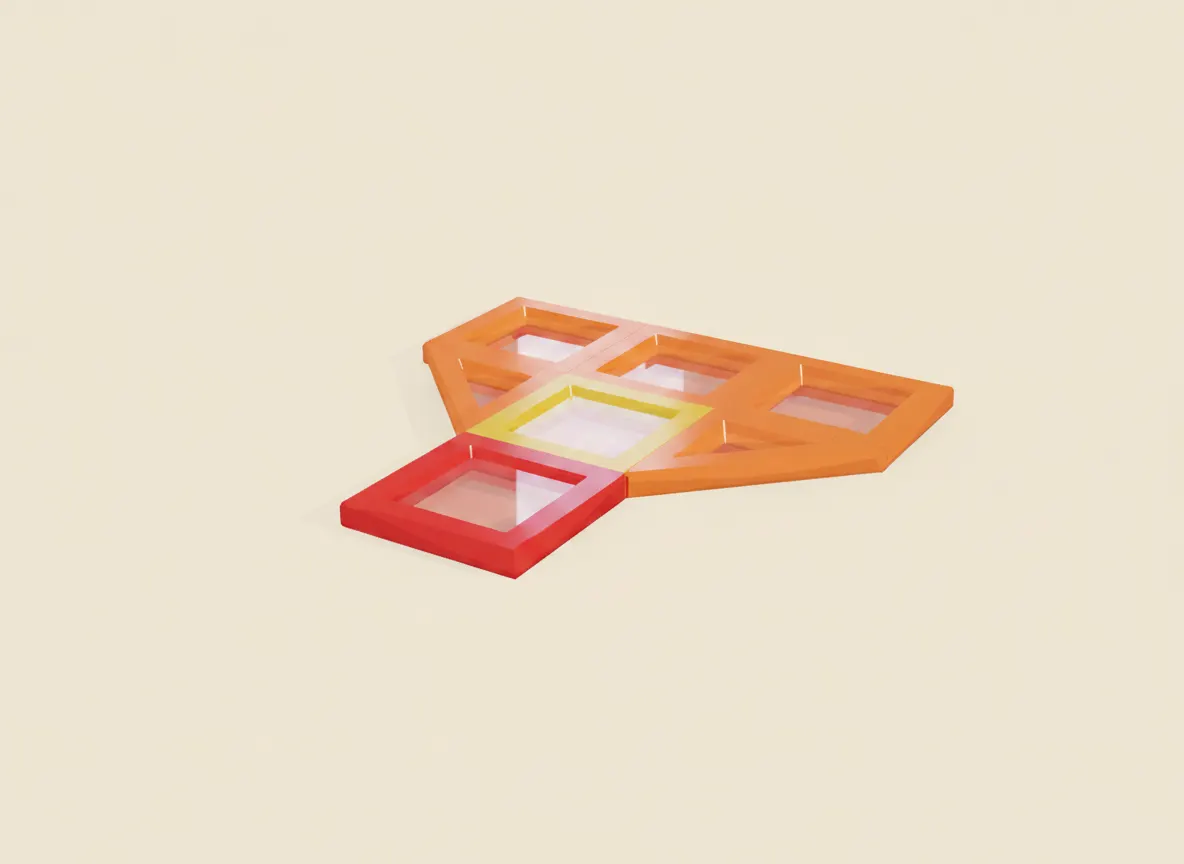 A render of flat pyramid picture built from translucent magnetic tiles
