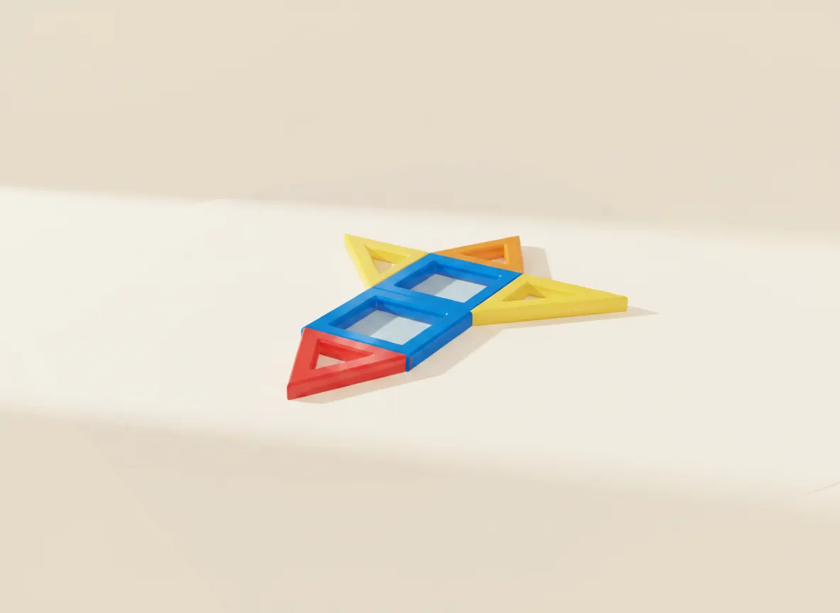A render of flat rocket picture built from translucent magnetic tiles