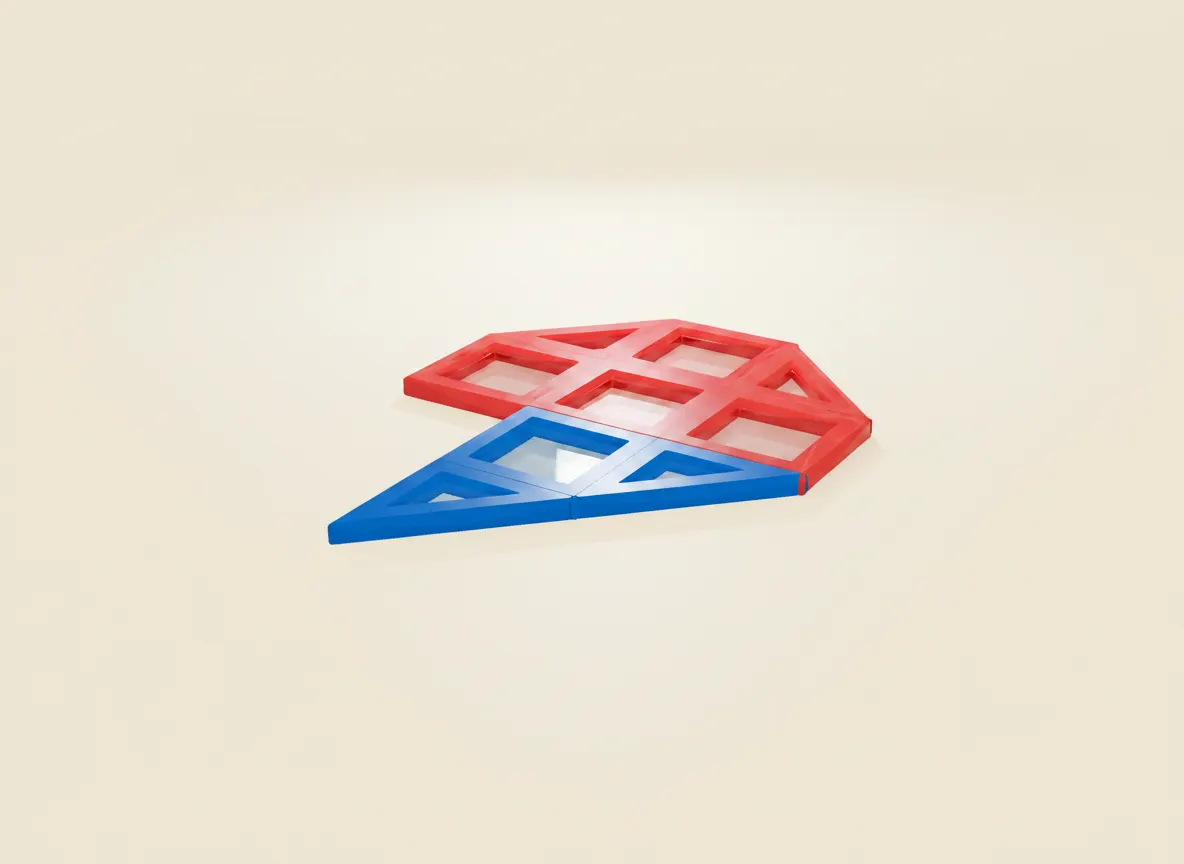 A render of flat sailboat built from translucent magnetic tiles