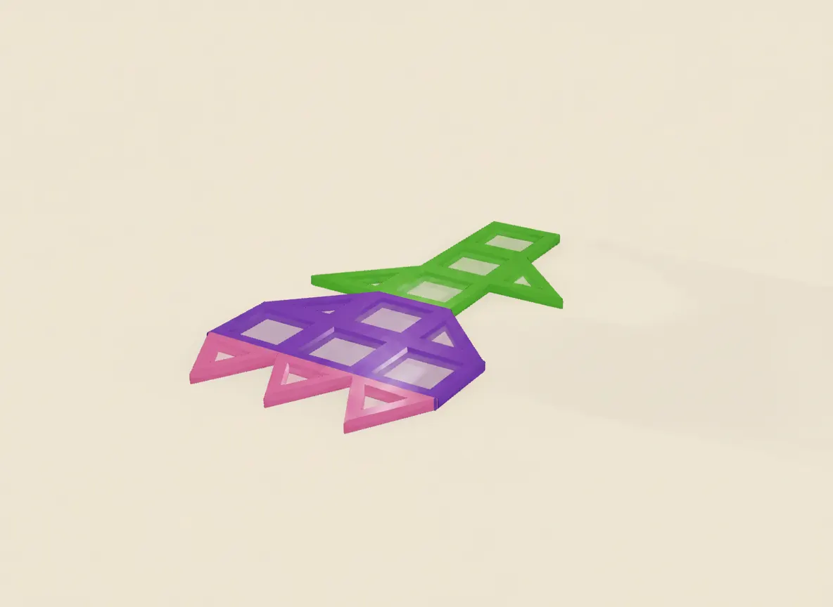 A render of flat tulip flower built from translucent magnetic tiles