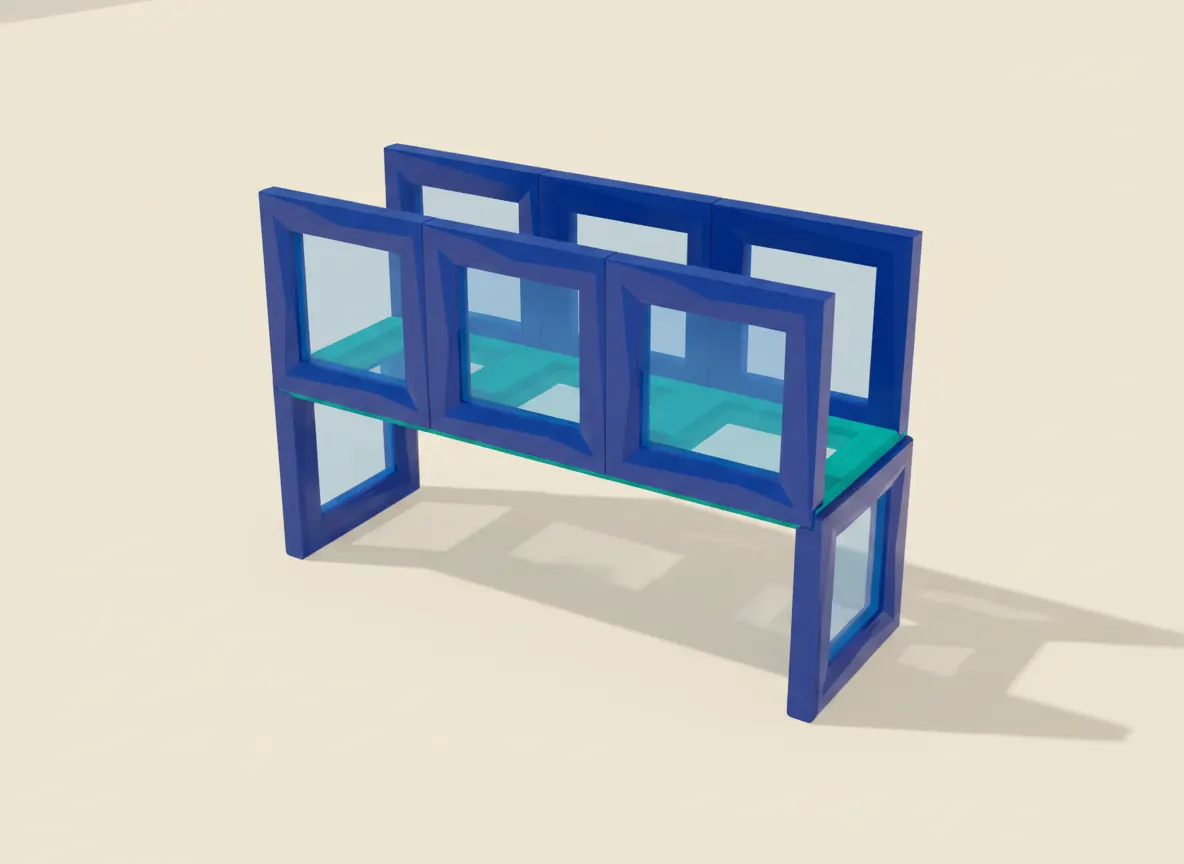 A render of footbridge built from translucent magnetic tiles
