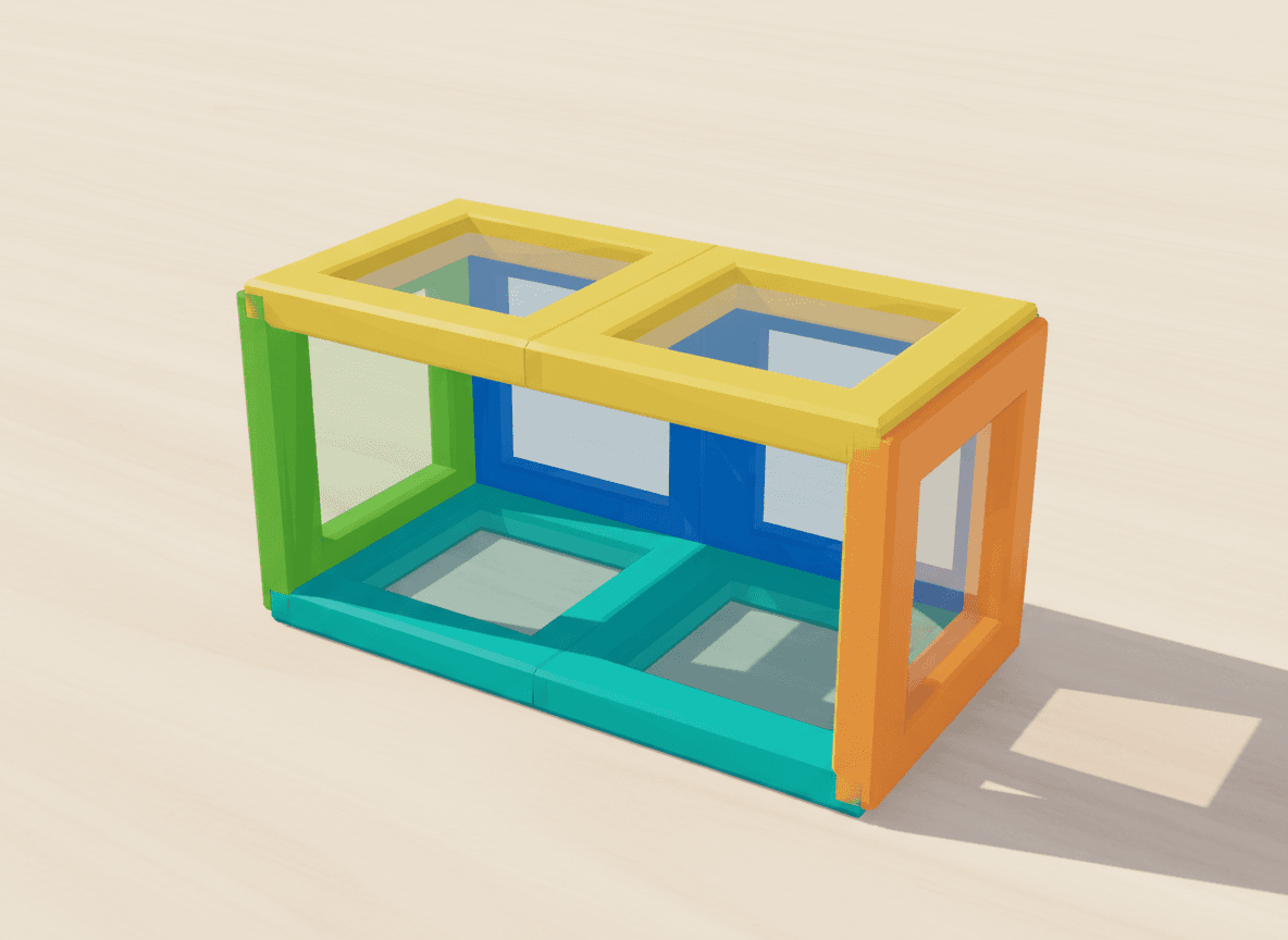 A render of single-bay garage built from translucent magnetic tiles