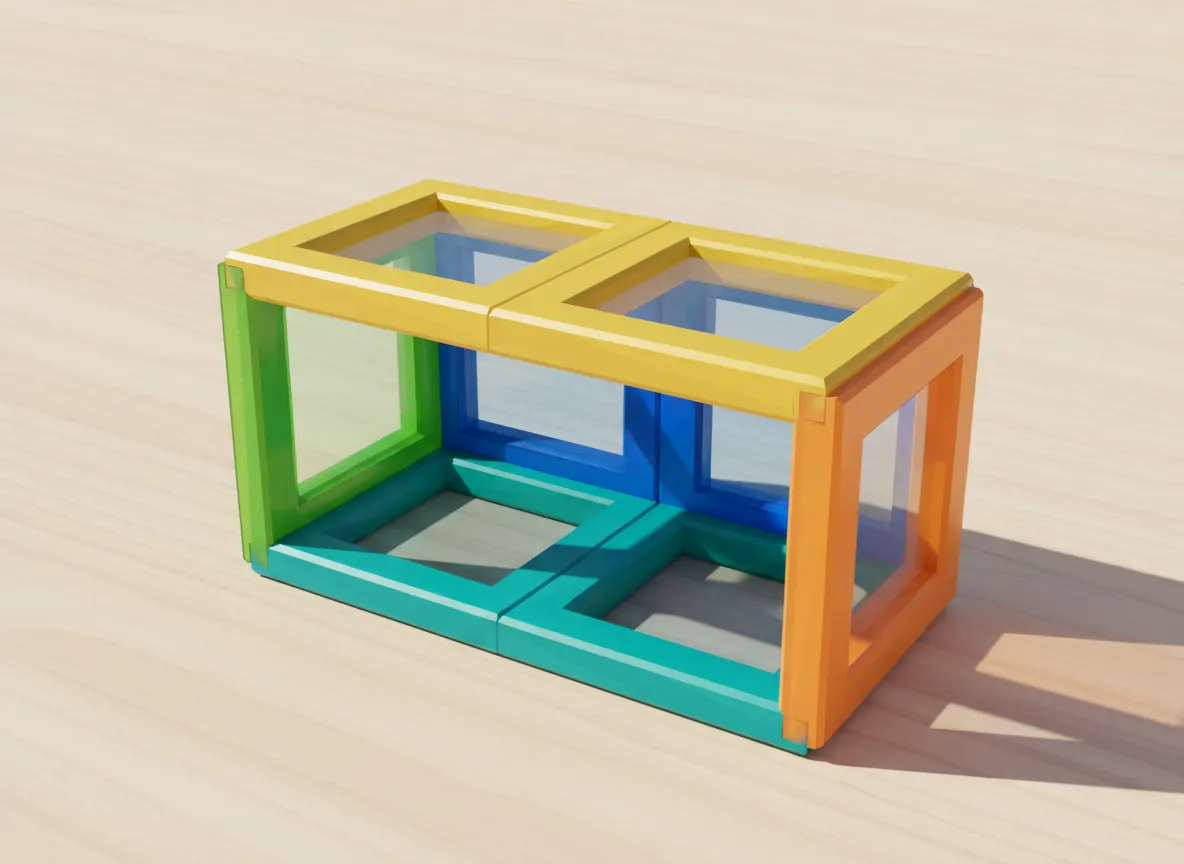 A render of single-bay garage built from translucent magnetic tiles