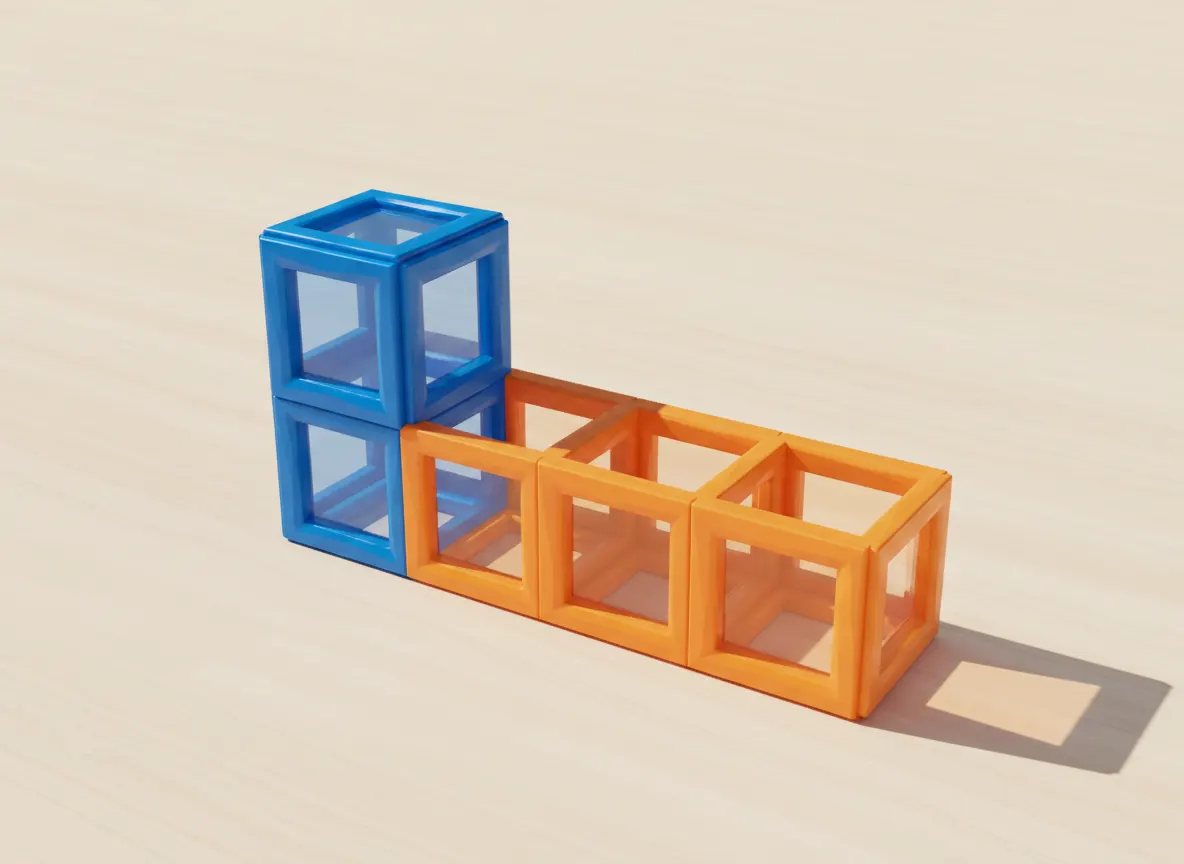 A render of goods train built from translucent magnetic tiles