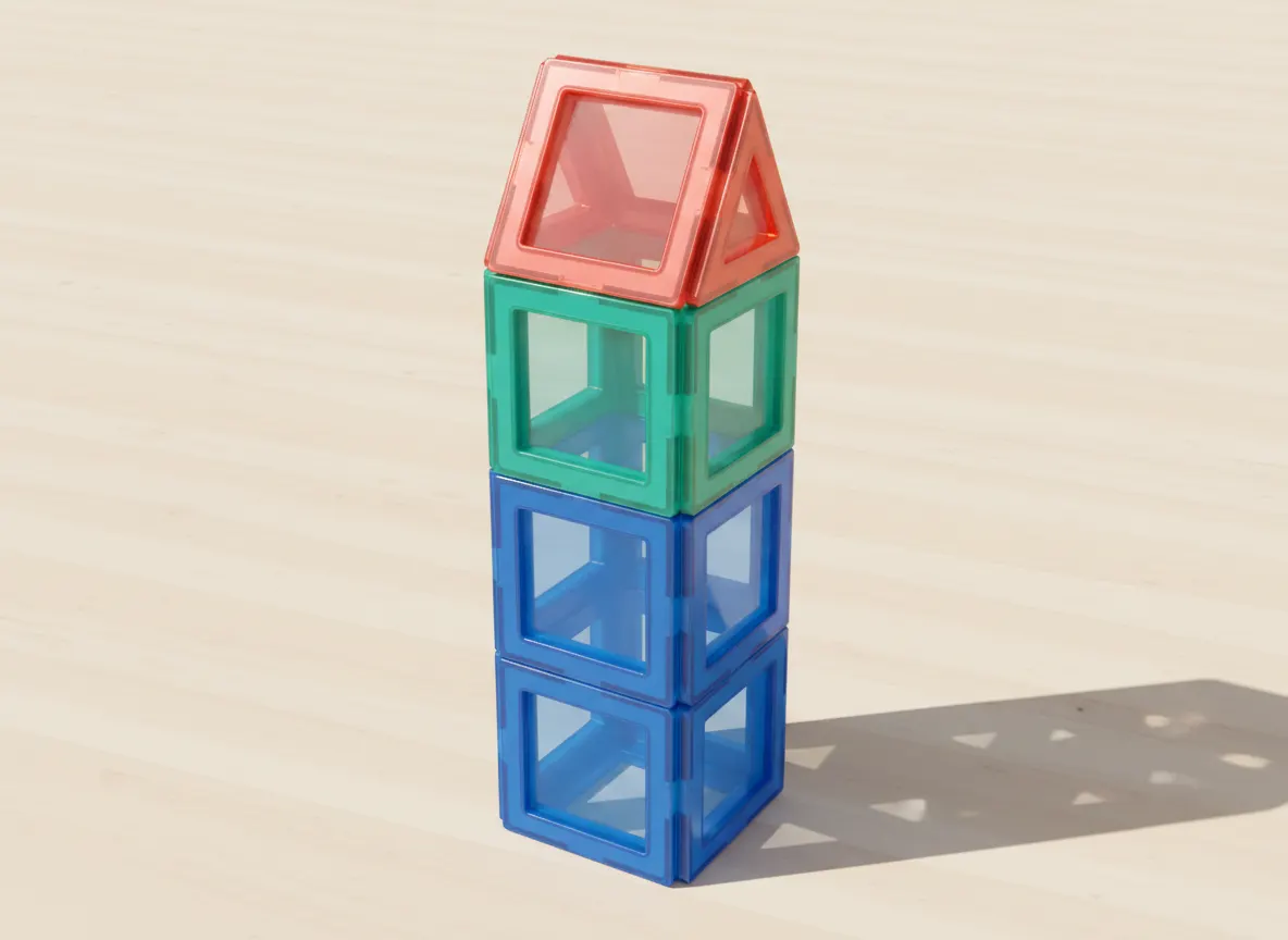 A render of lookout tower built from translucent magnetic tiles