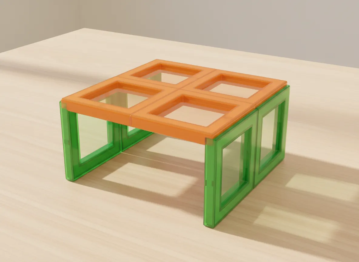A render of open carport built from translucent magnetic tiles