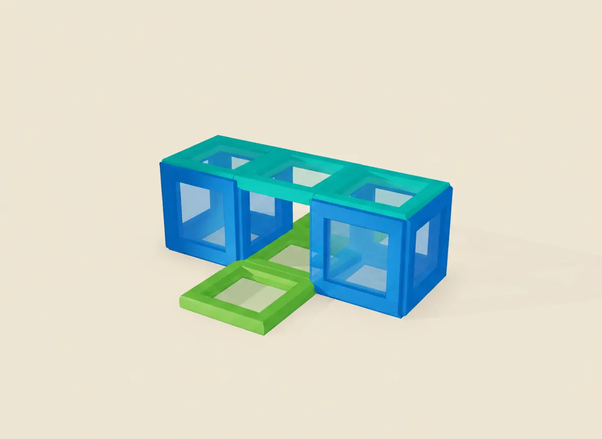 A render of road overpass built from translucent magnetic tiles
