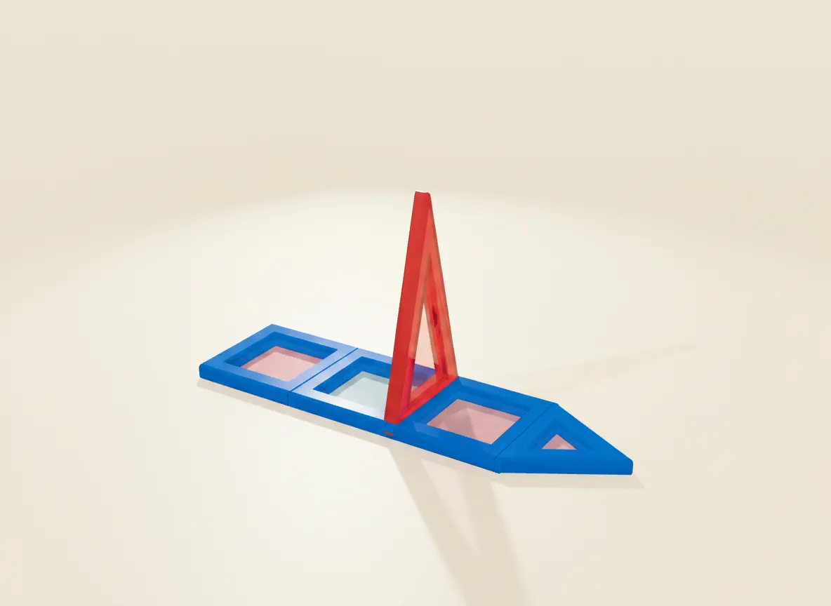 A render of sailboat built from translucent magnetic tiles