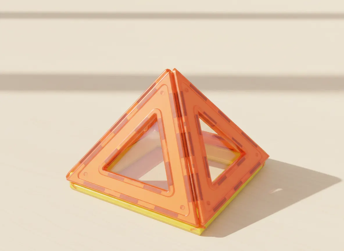 A render of triangle tent pyramid built from translucent magnetic tiles