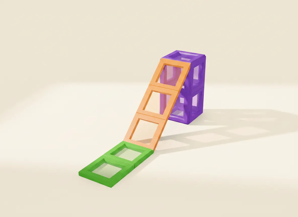 A render of tower slide built from translucent magnetic tiles